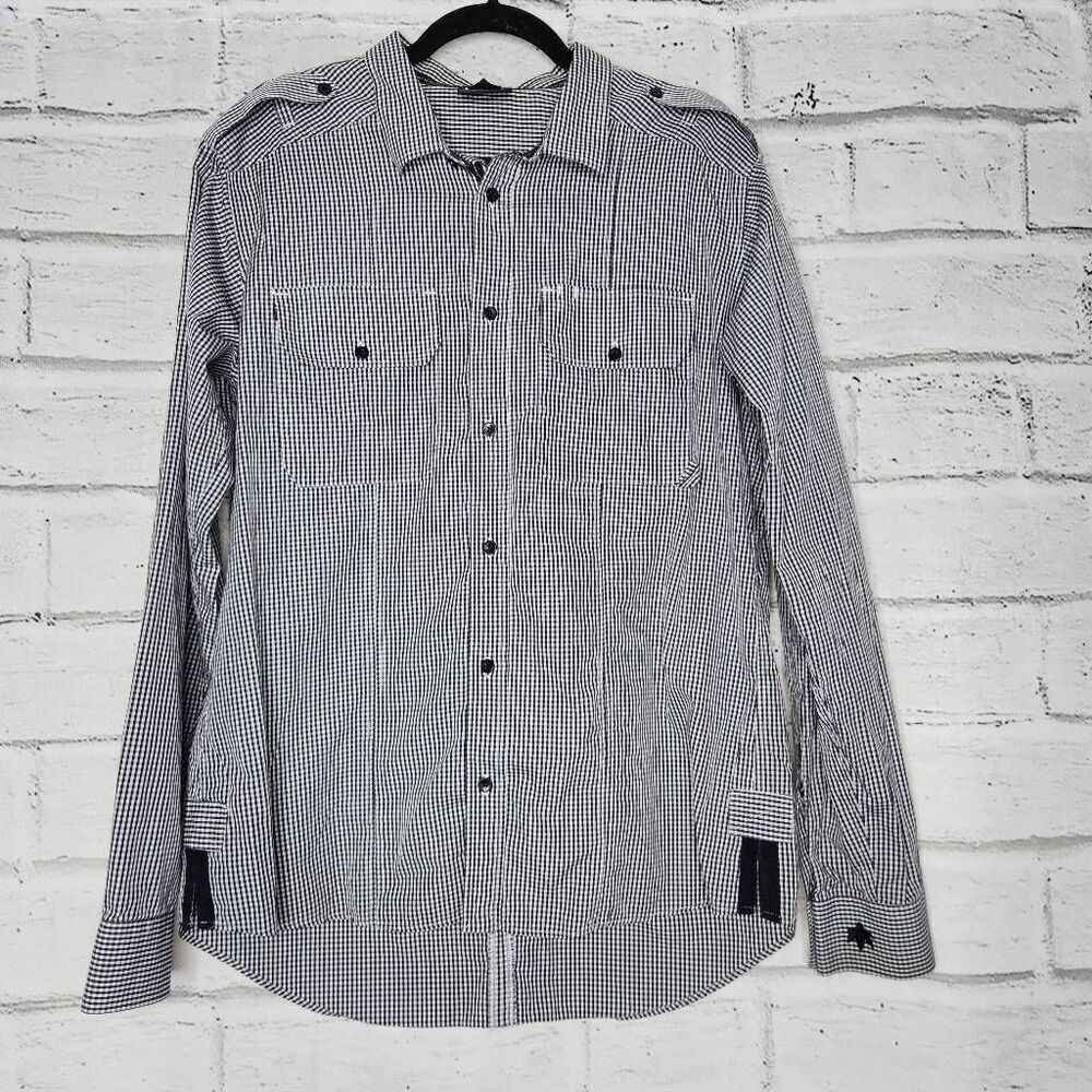 EDUN Mens Black White Gingham Collared Cotton Long Sleeve Button Up Shirt XL